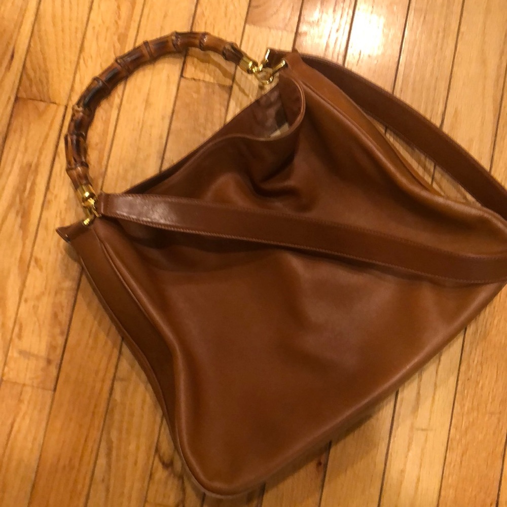 VINTAGE GUCCI BAMBOO HANDLE HOBO BAG W/ STRAP - Picture 8 of 8